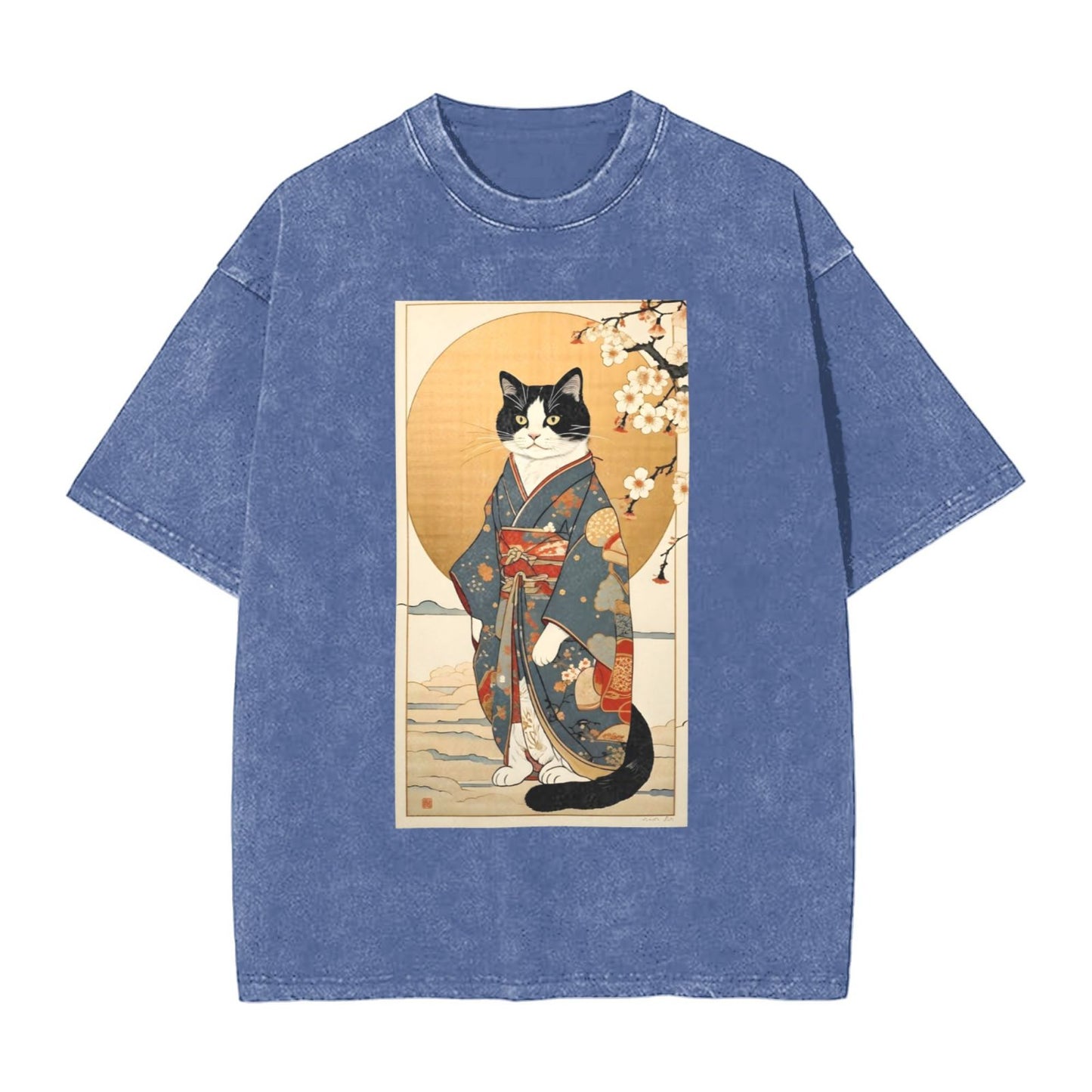 Osaka Lion Cat And Kimono Washed T-Shirt
