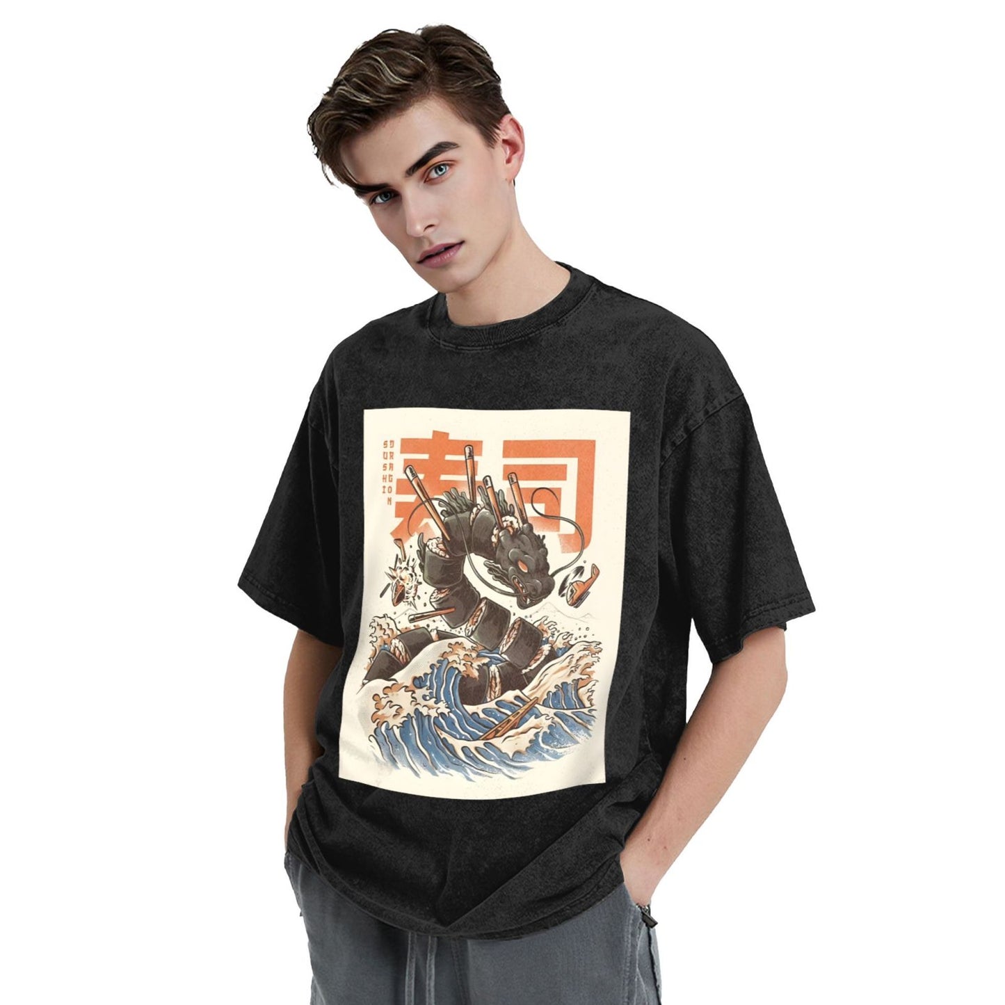 Osaka Lion Great Wave Sushi Dragon Washed T-Shirt