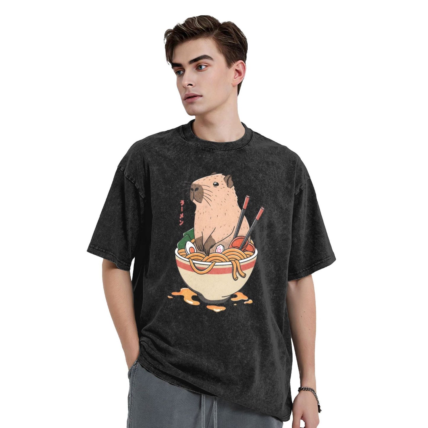 Osaka Lion Capybara With Ramen Washed T-Shirt