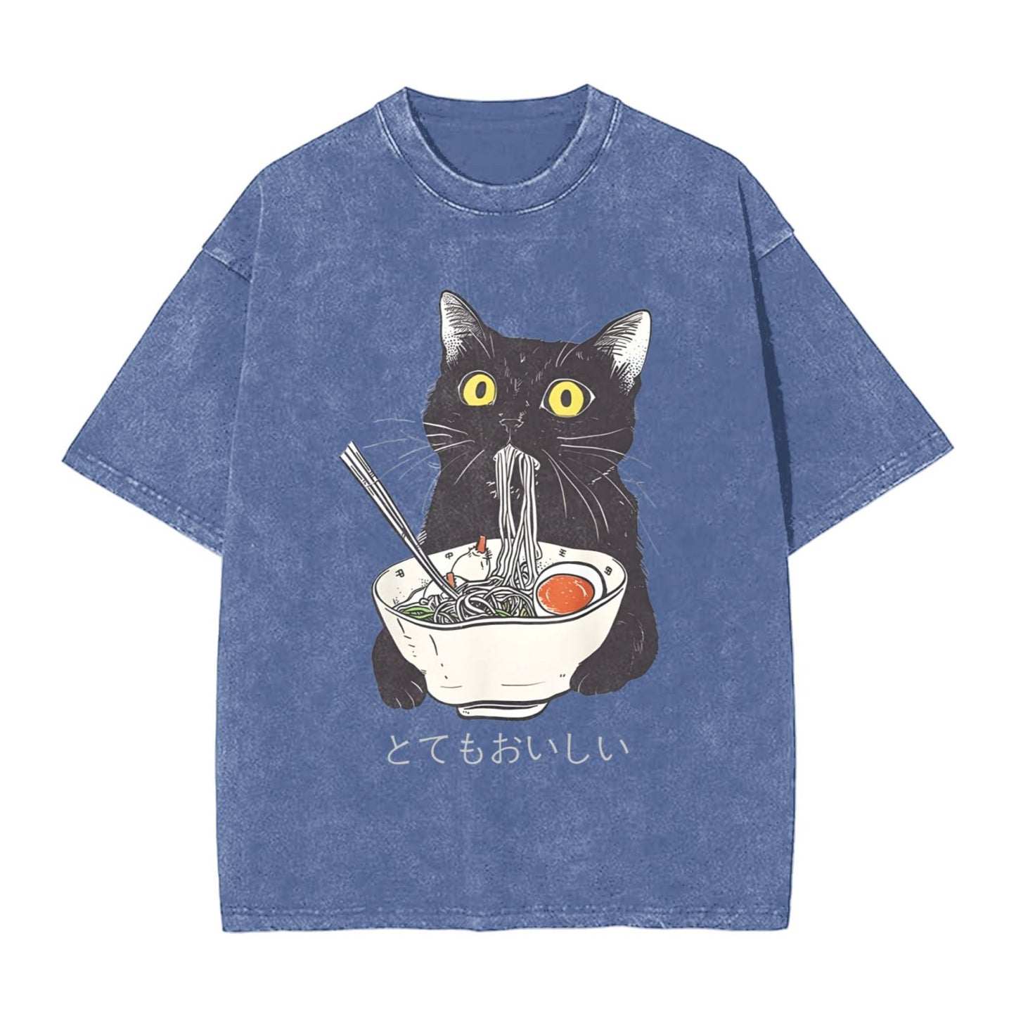 Osaka Lion Cats Eat Ramen Noodles Washed T-Shirt