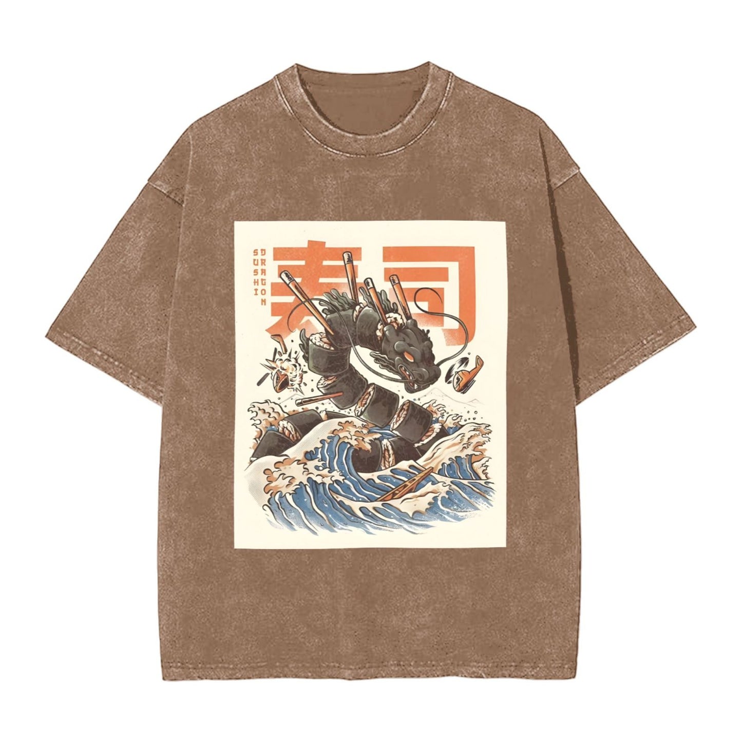 Osaka Lion Great Wave Sushi Dragon Washed T-Shirt