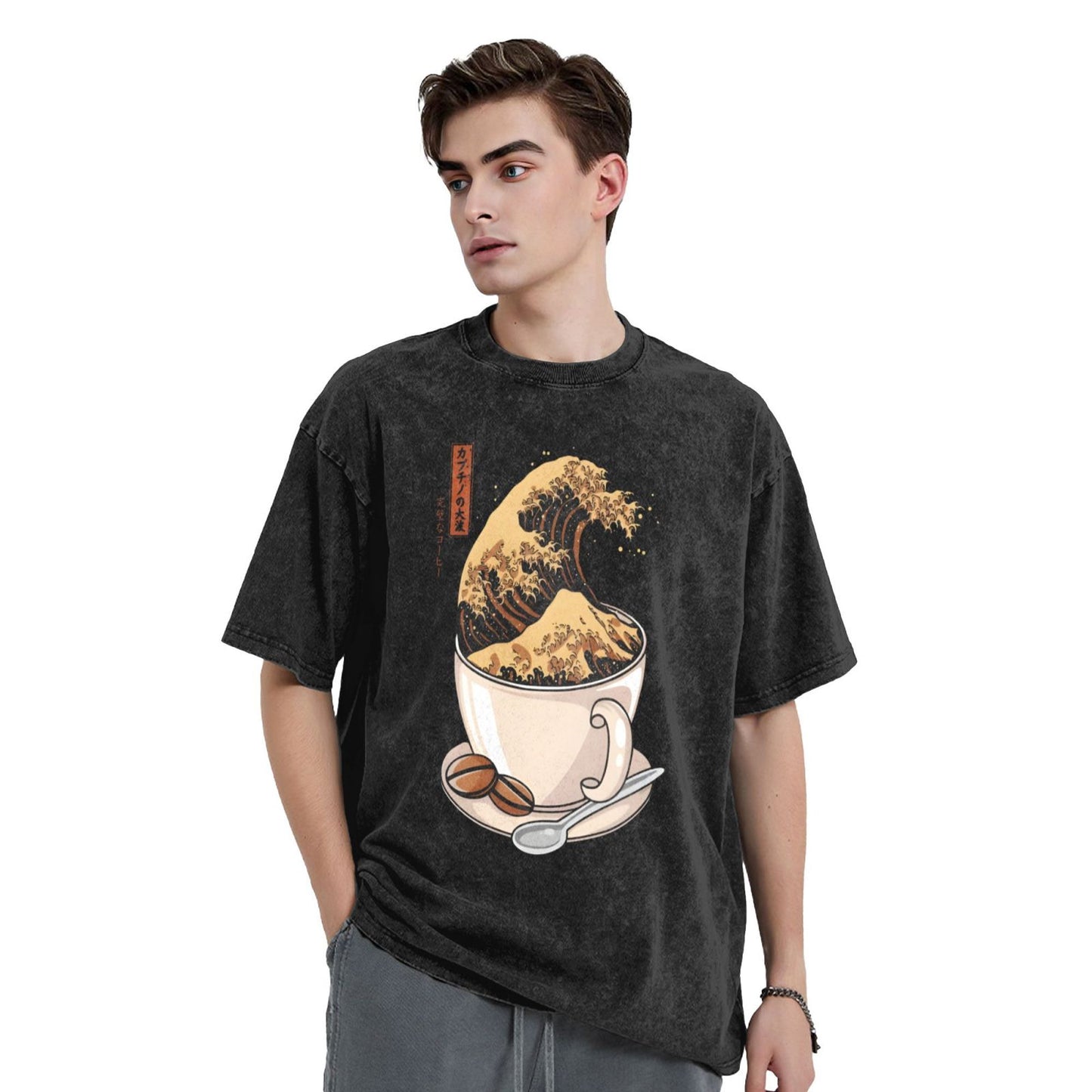 Osaka Lion Great Wave Of Coffee Second Washed T-Shirt