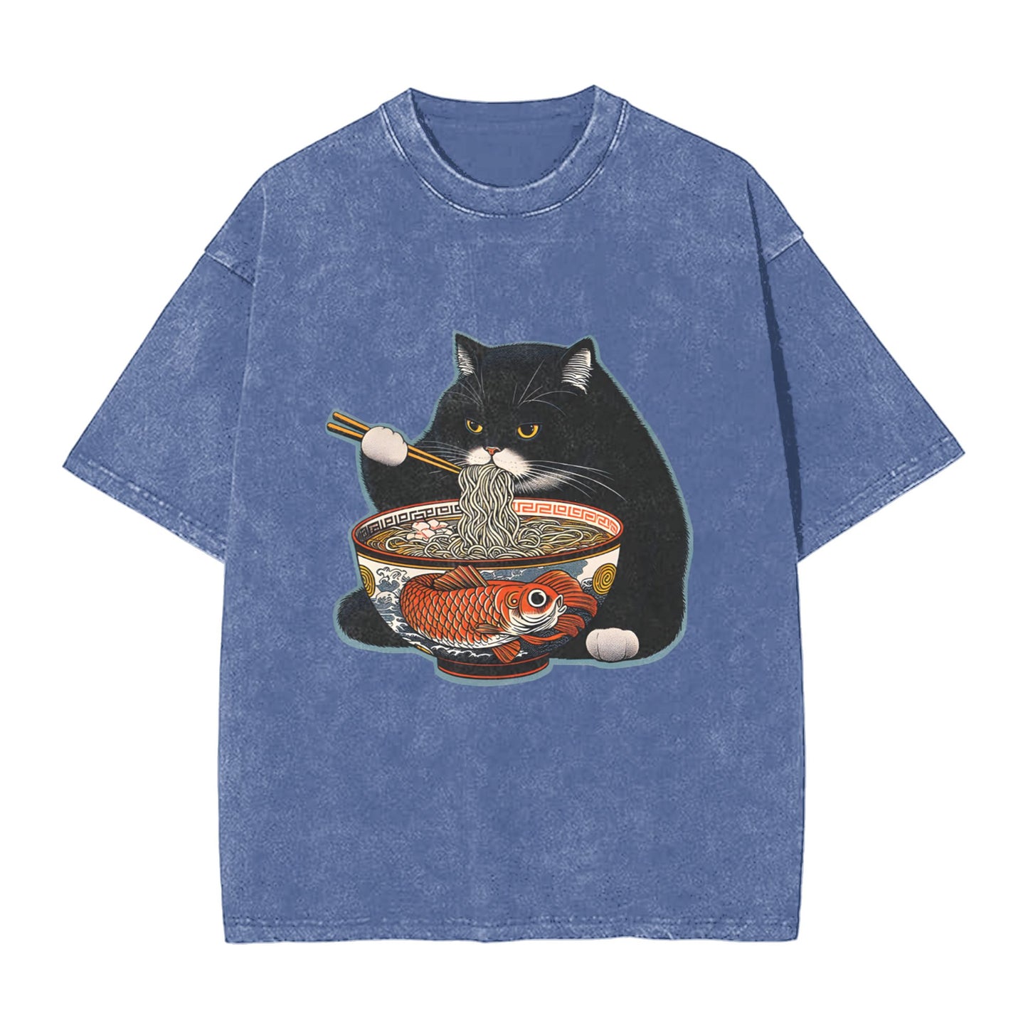 Osaka Lion Cat Eat Ramen Washed T-Shirt