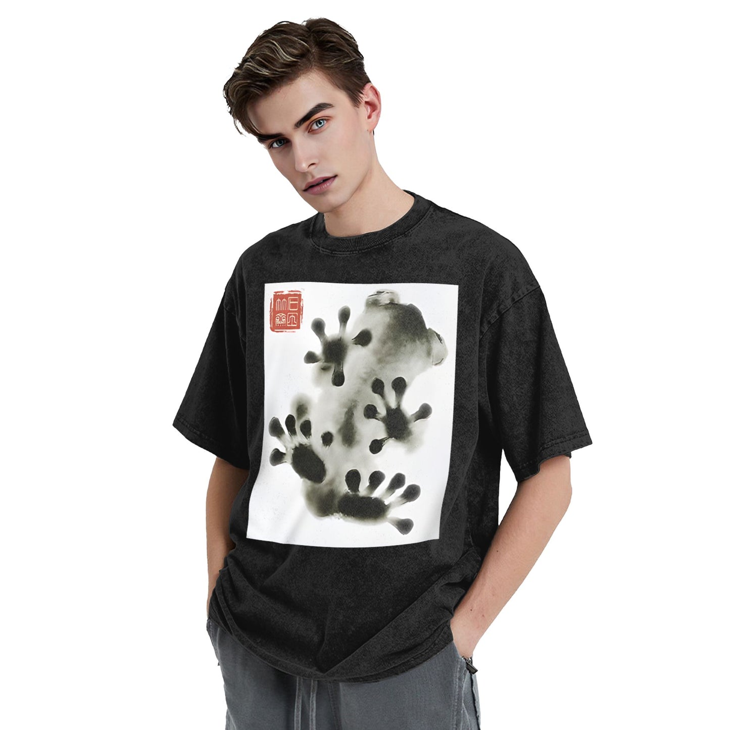 Osaka Lion Ink Painting Frog Washed T-Shirt