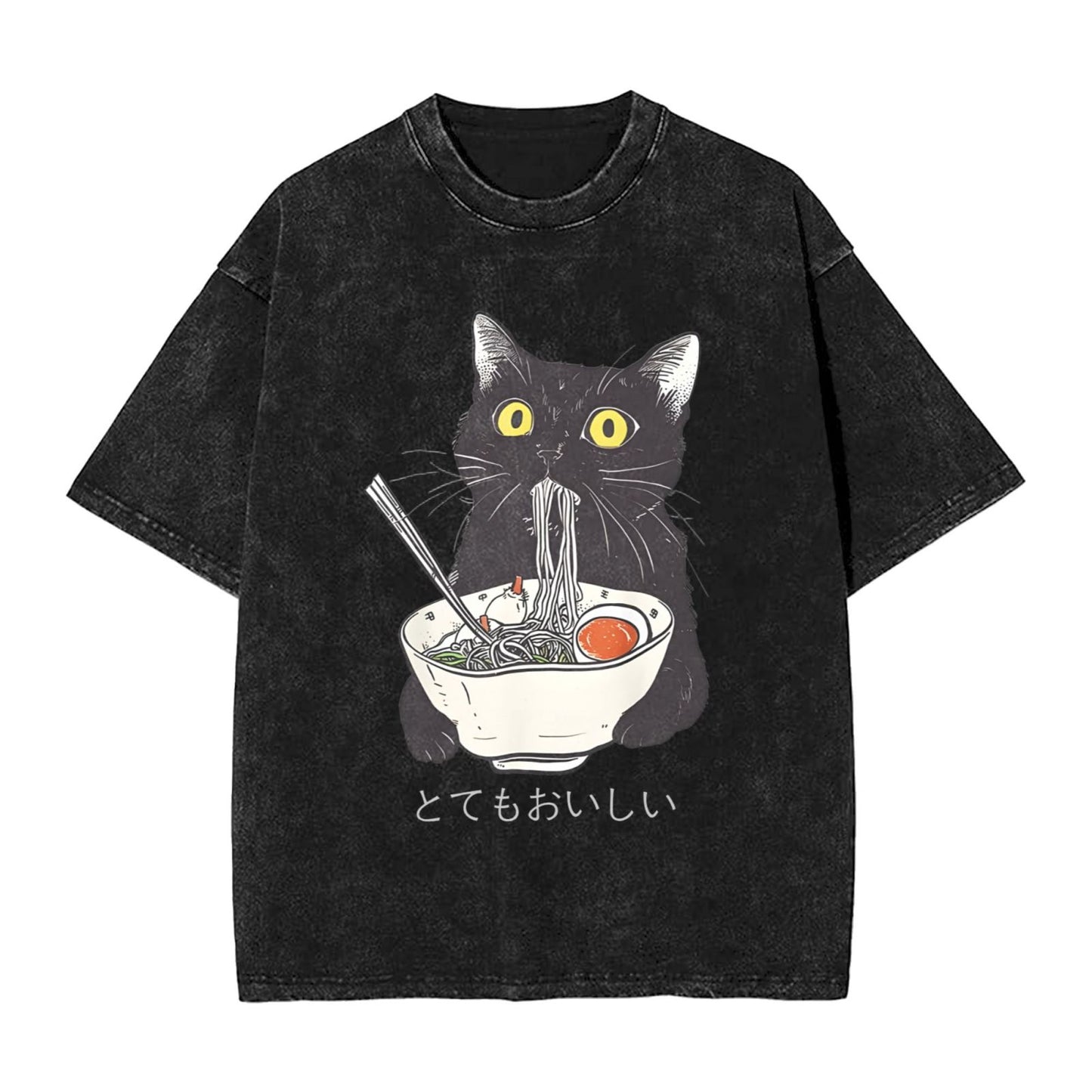 Osaka Lion Cats Eat Ramen Noodles Washed T-Shirt