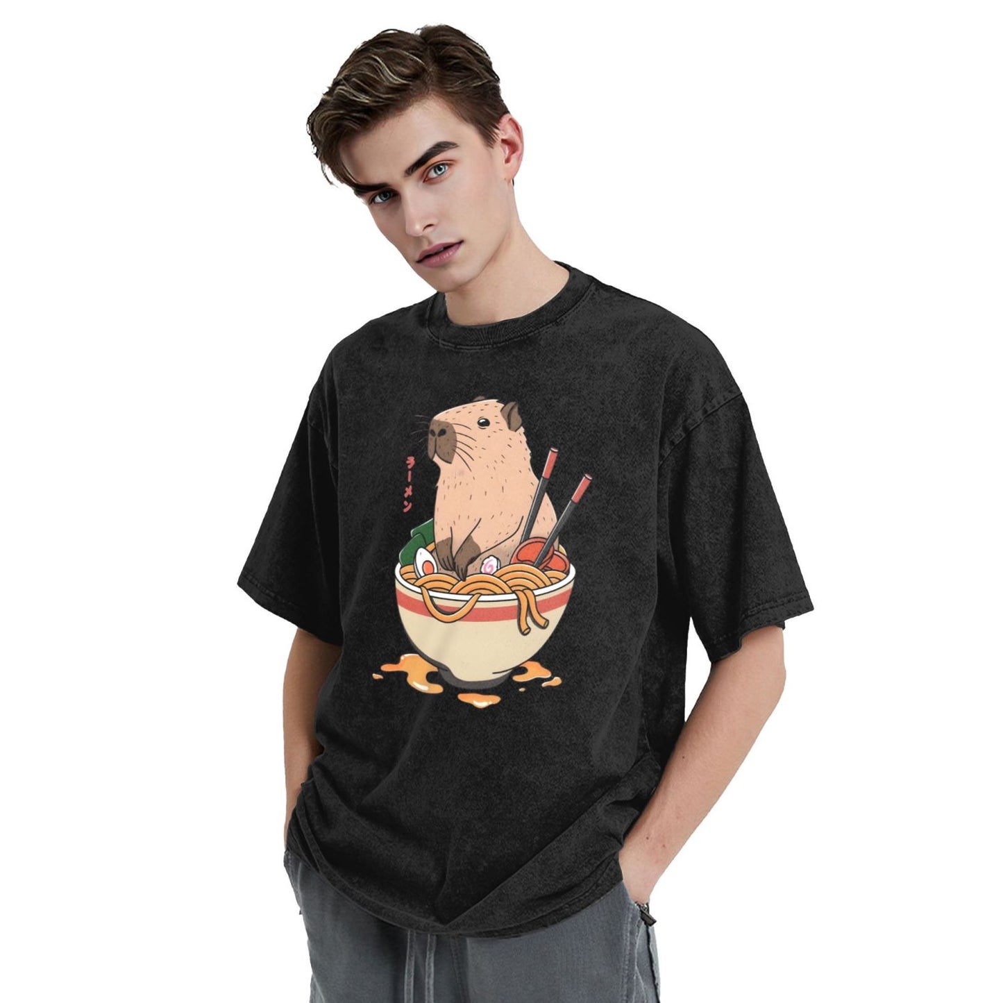 Osaka Lion Capybara With Ramen Washed T-Shirt