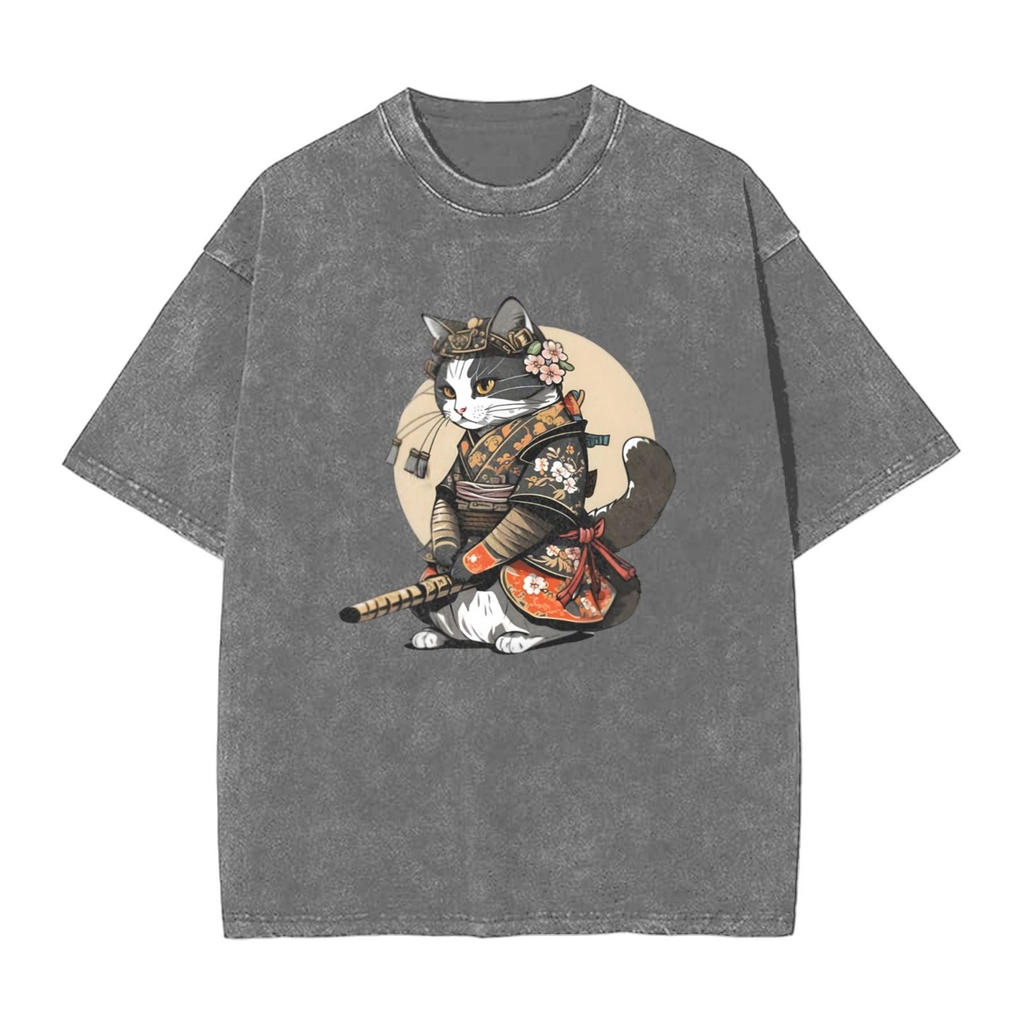 Osaka Lion Beautiful Cat Samurai Washed T-Shirt
