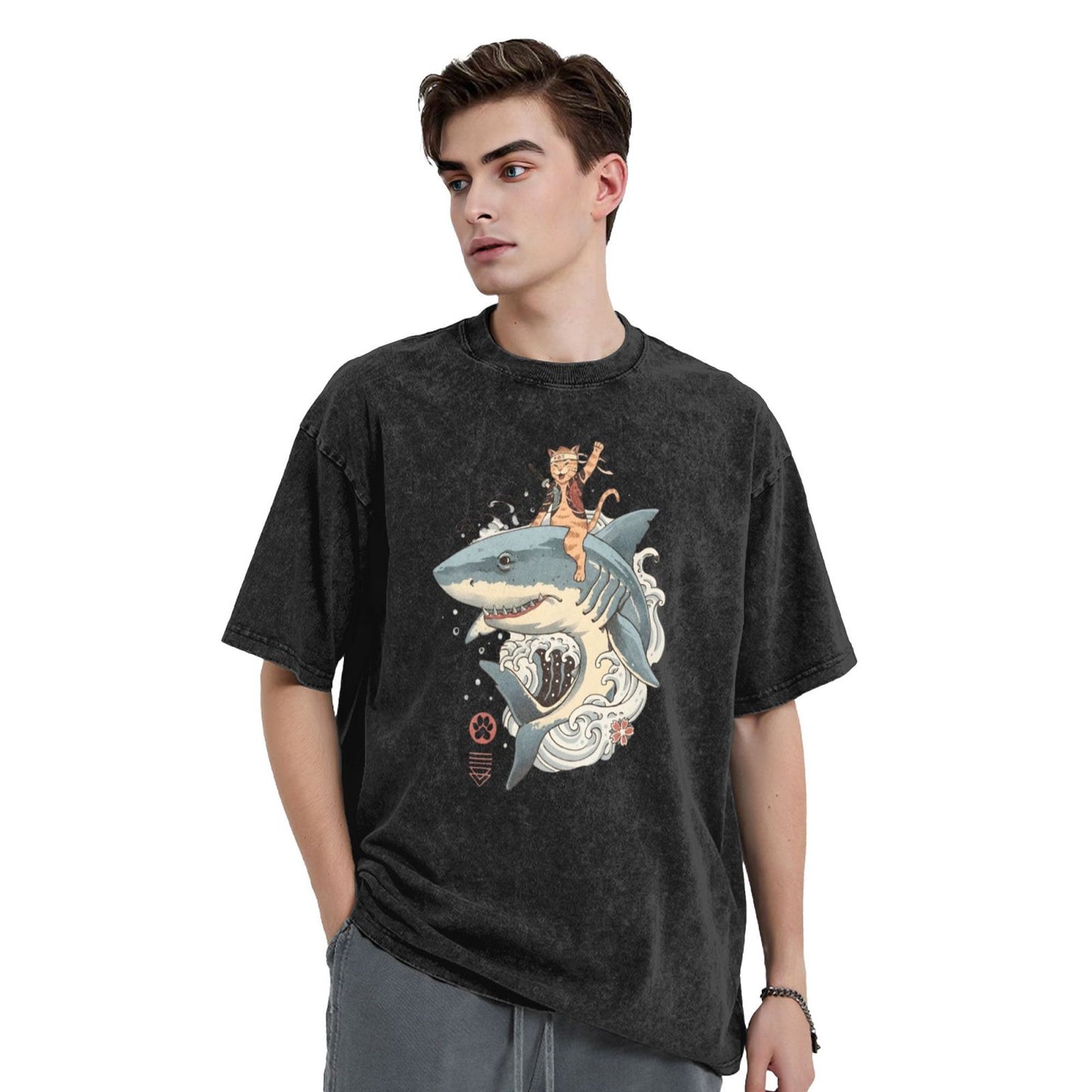 Osaka Lion Cat And Shark Washed T-Shirt