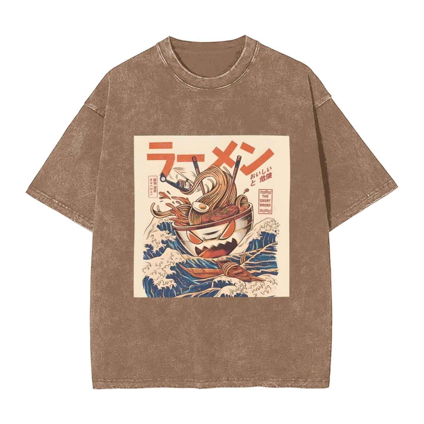 Osaka Lion Ramen Kaiju With Great Wave Washed T-Shirt