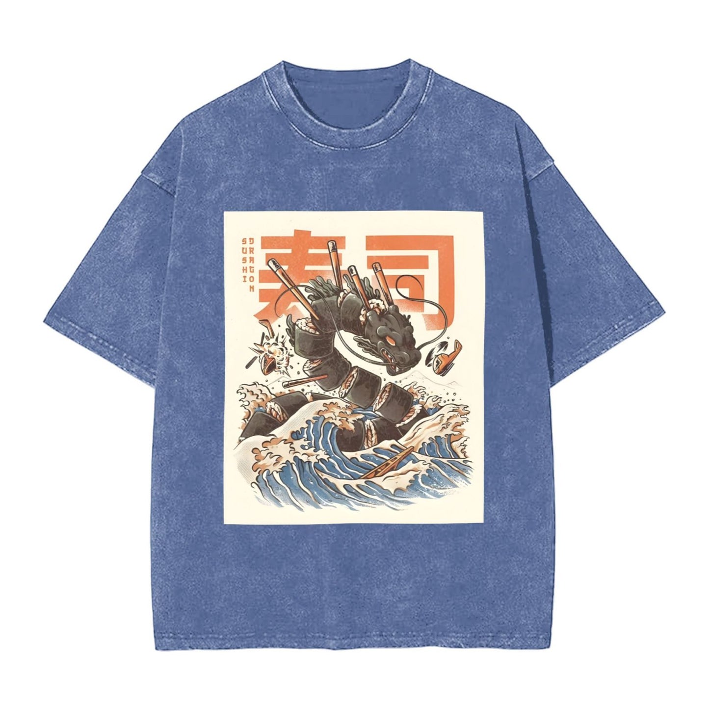 Osaka Lion Great Wave Sushi Dragon Washed T-Shirt