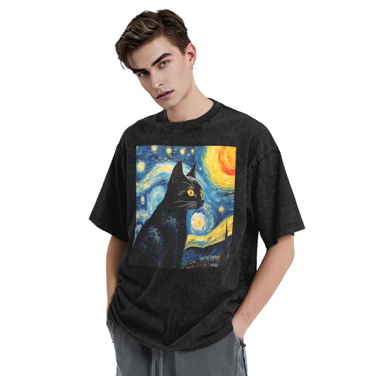 Osaka Lion Starry Night And Cat Second Washed T-Shirt