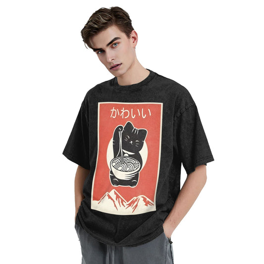 Osaka Lion Eat Ramen Cat Seventhxth Washed T-Shirt