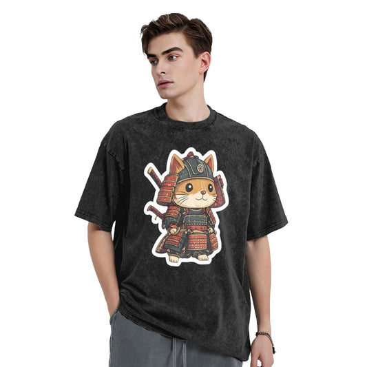 Osaka Lion Cat Samurai General Washed T-Shirt