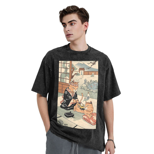 Osaka Lion Cat Family Washed T-Shirt