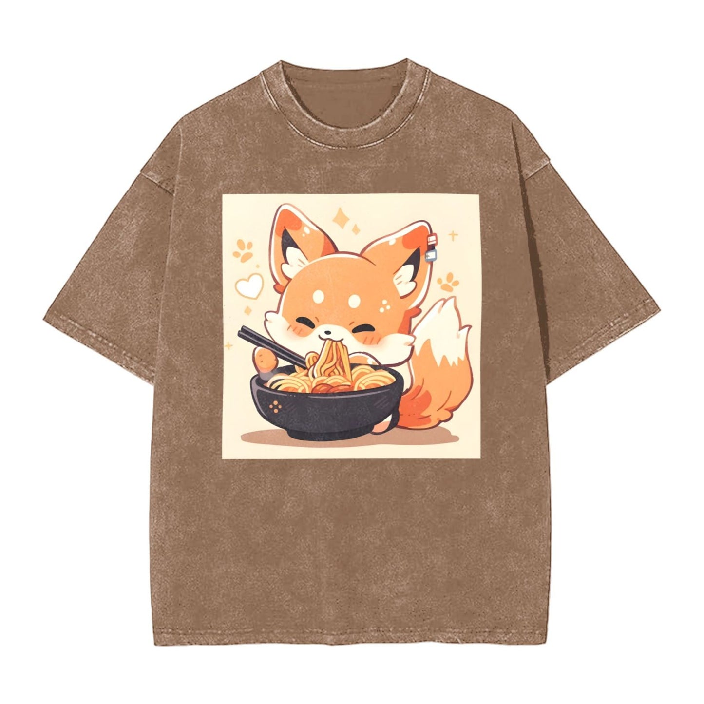 Osaka Lion Fox Eat Ramen Washed T-Shirt