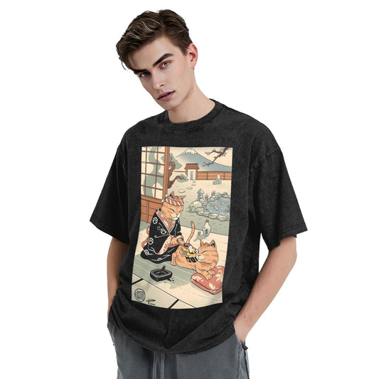 Osaka Lion Cat Family Washed T-Shirt