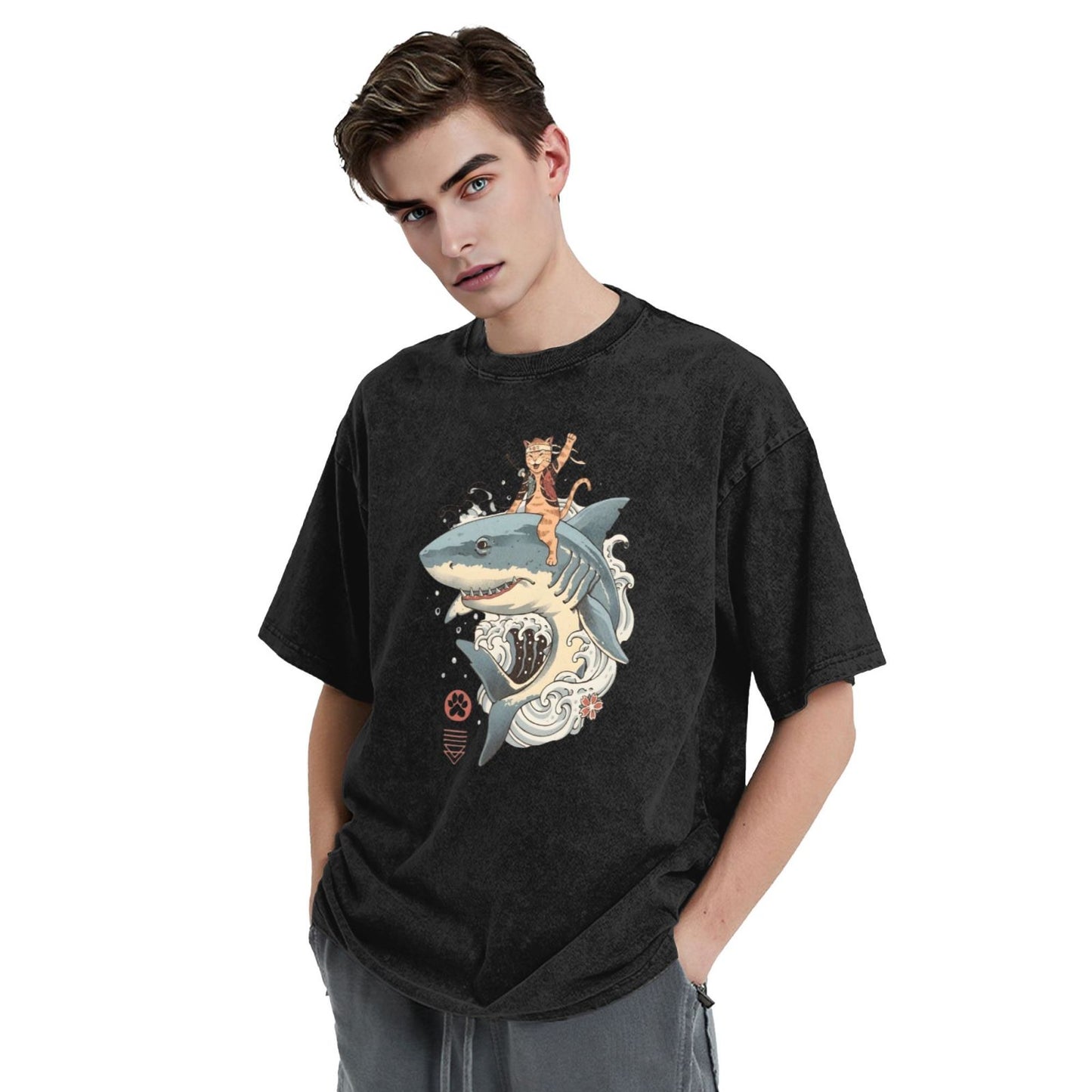 Osaka Lion Cat And Shark Washed T-Shirt