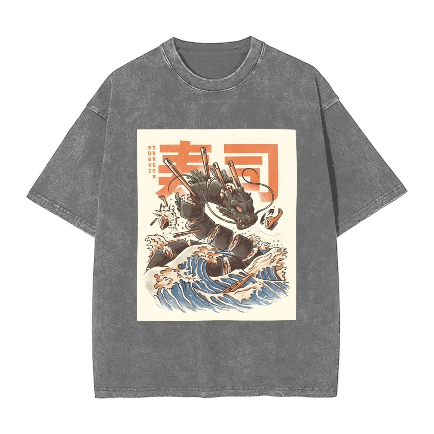 Osaka Lion Great Wave Sushi Dragon Washed T-Shirt