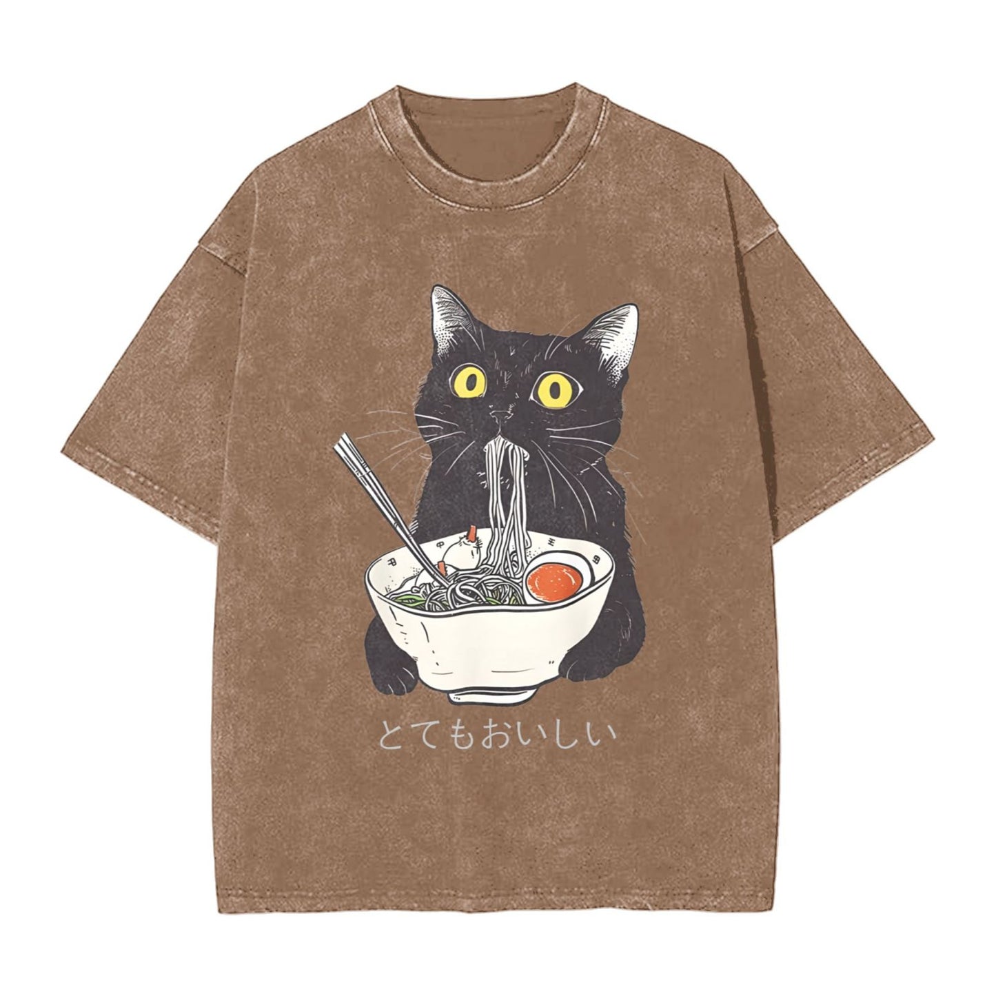 Osaka Lion Cats Eat Ramen Noodles Washed T-Shirt