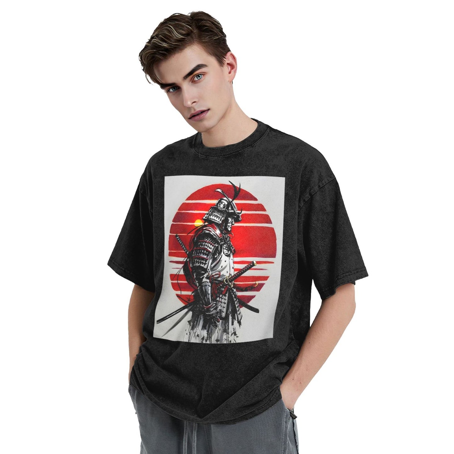 Osaka Lion Samurai And Sunset Washed T-Shirt