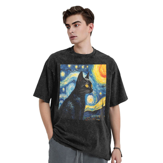 Osaka Lion Starry Night And Cat Second Washed T-Shirt