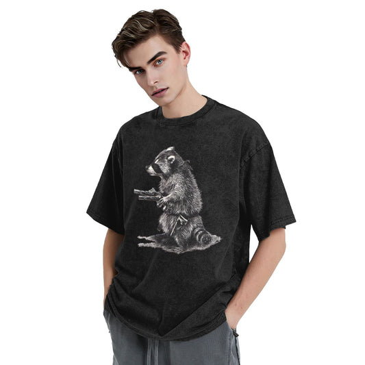 Osaka Lion Raccoon With Two Guns Washed T-Shirt