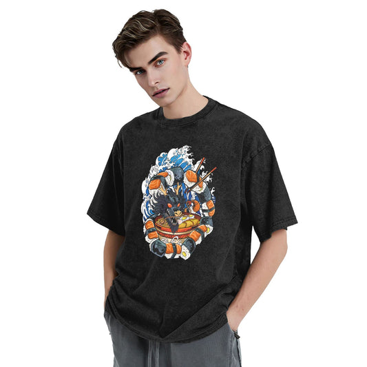 Osaka Lion Great Wave Sushi Ramen Dragon Washed T-Shirt