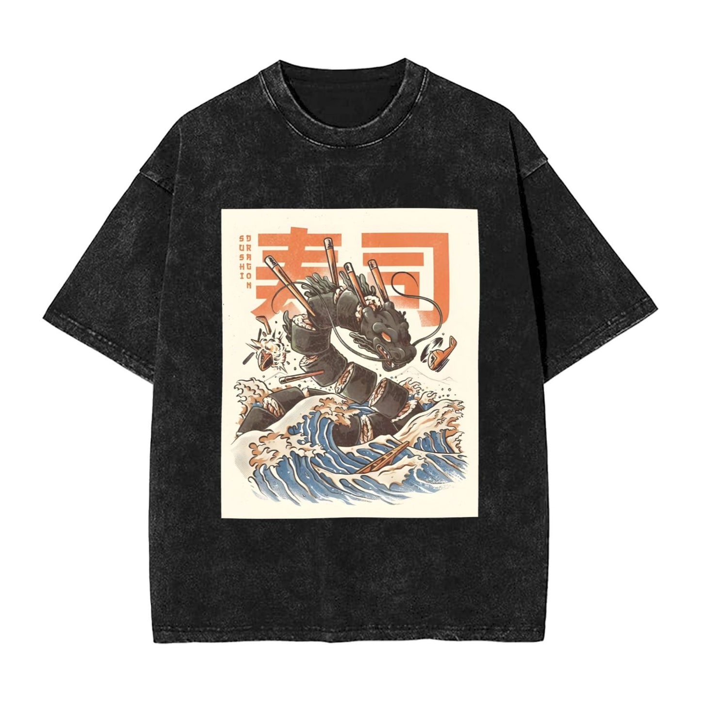 Osaka Lion Great Wave Sushi Dragon Washed T-Shirt