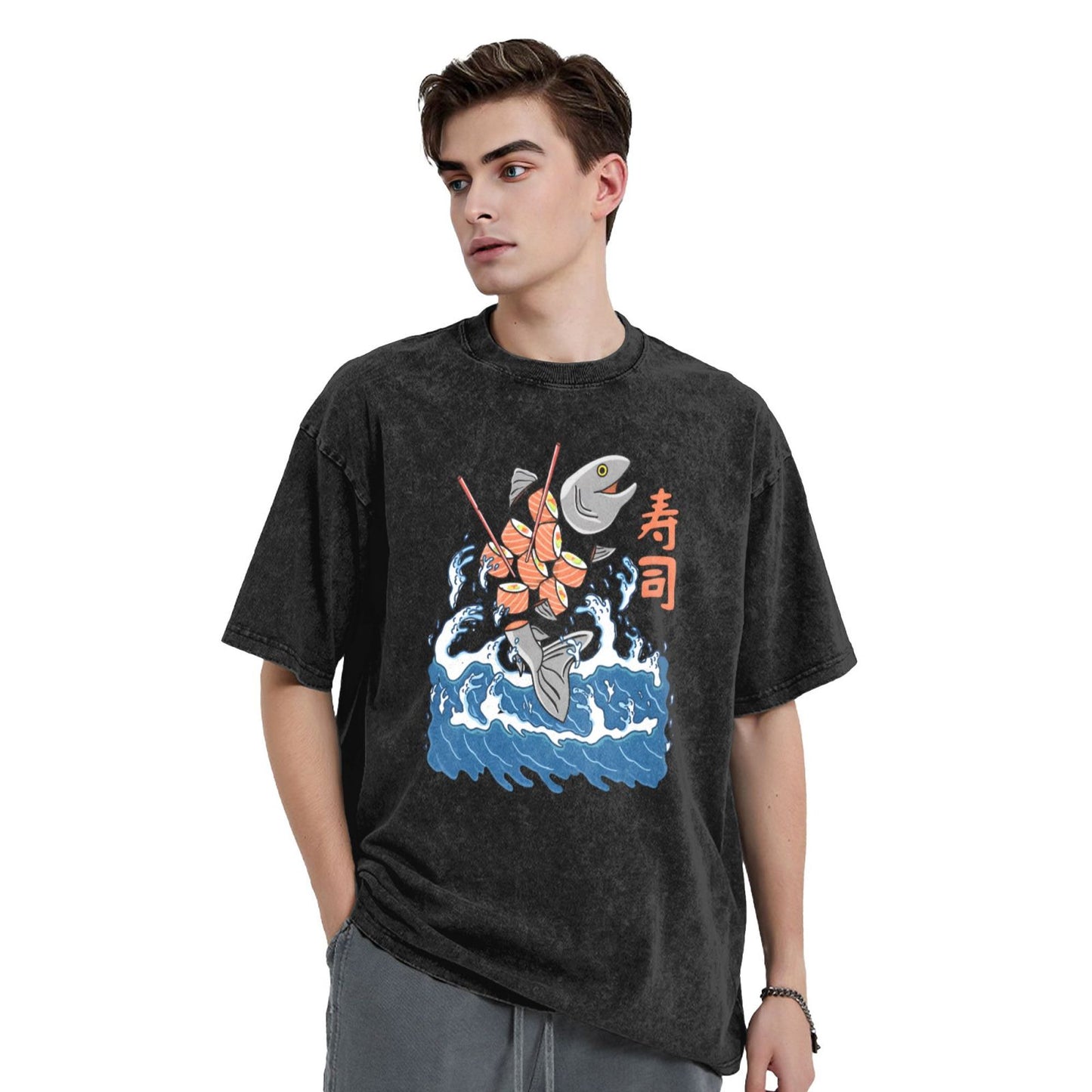 Osaka Lion Great Wave And Sushi Washed T-Shirt