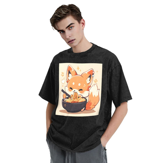 Osaka Lion Fox Eat Ramen Washed T-Shirt