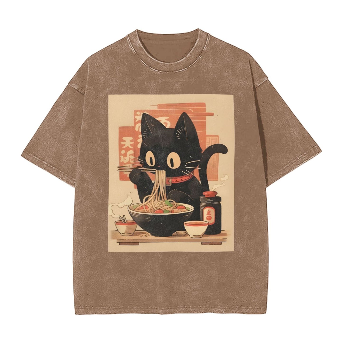 Osaka Lion Eat Ramen Cat Second Washed T-Shirt