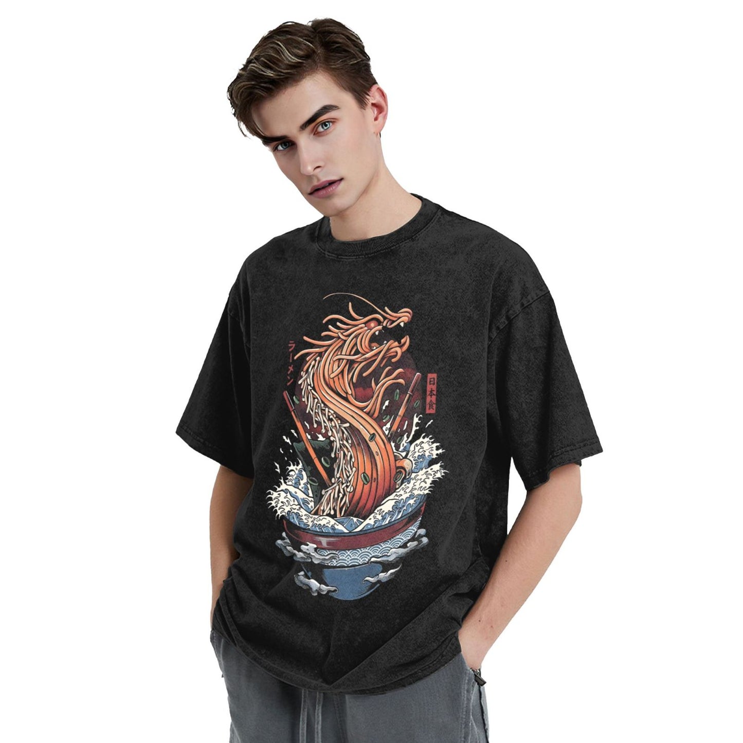 Osaka Lion Great Wave Ramen Dragon Washed T-Shirt
