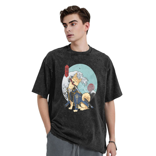 Osaka Lion Great Wave And Dog Washed T-Shirt