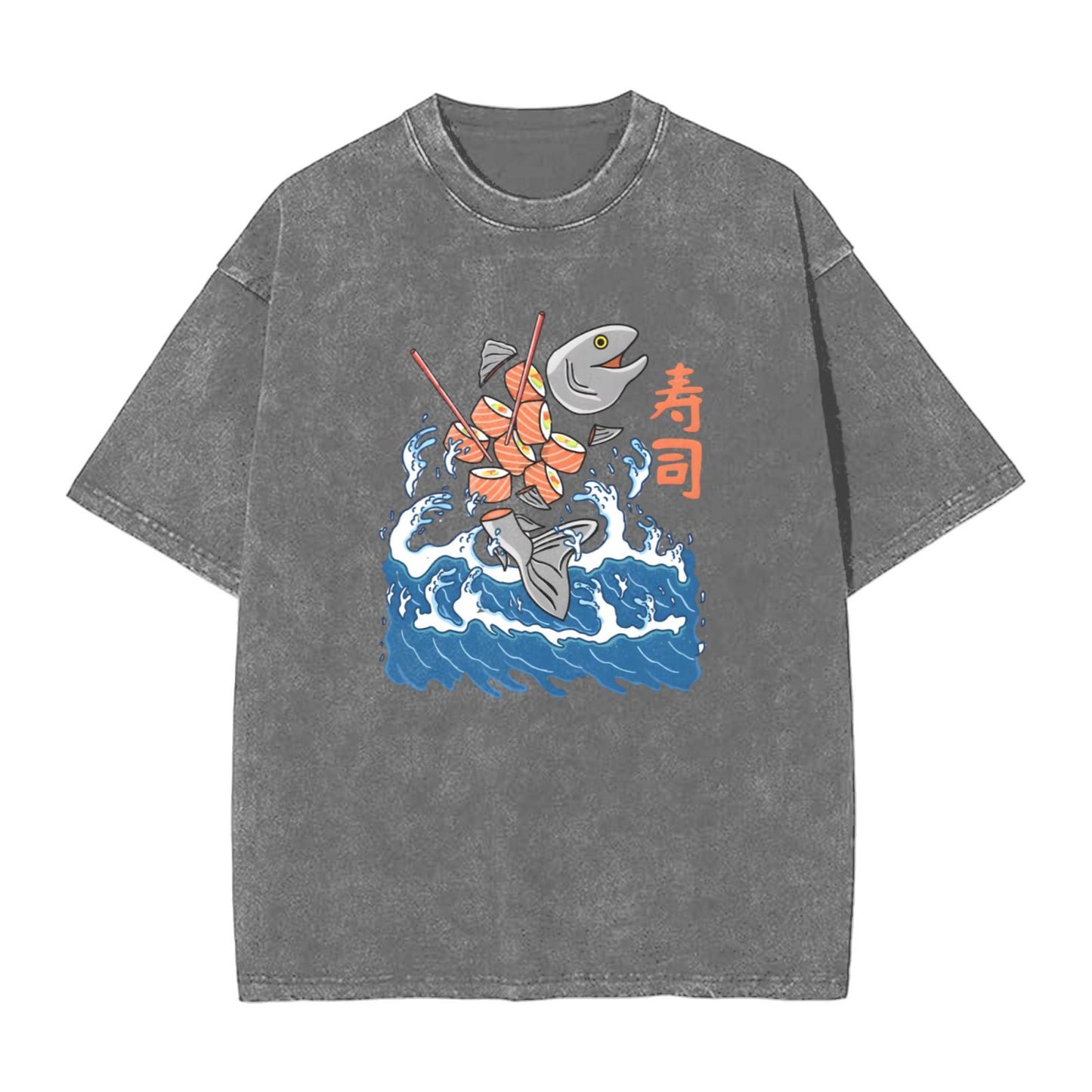 Osaka Lion Great Wave And Sushi Washed T-Shirt