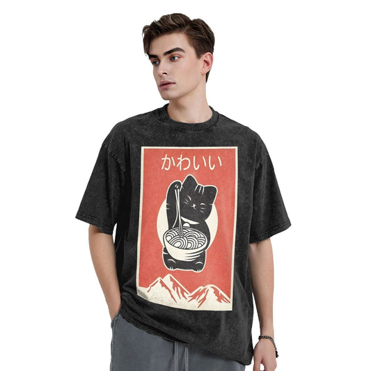 Osaka Lion Eat Ramen Cat Seventhxth Washed T-Shirt
