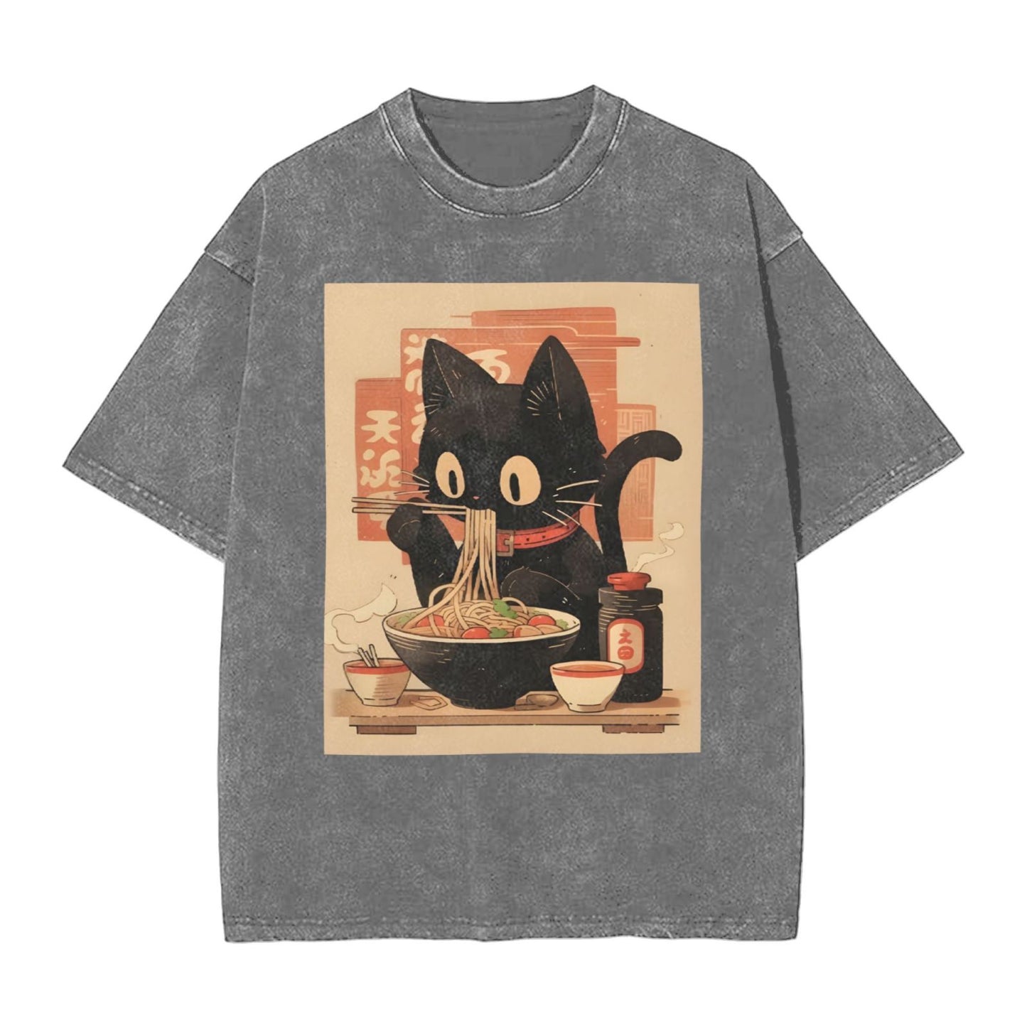 Osaka Lion Eat Ramen Cat Second Washed T-Shirt