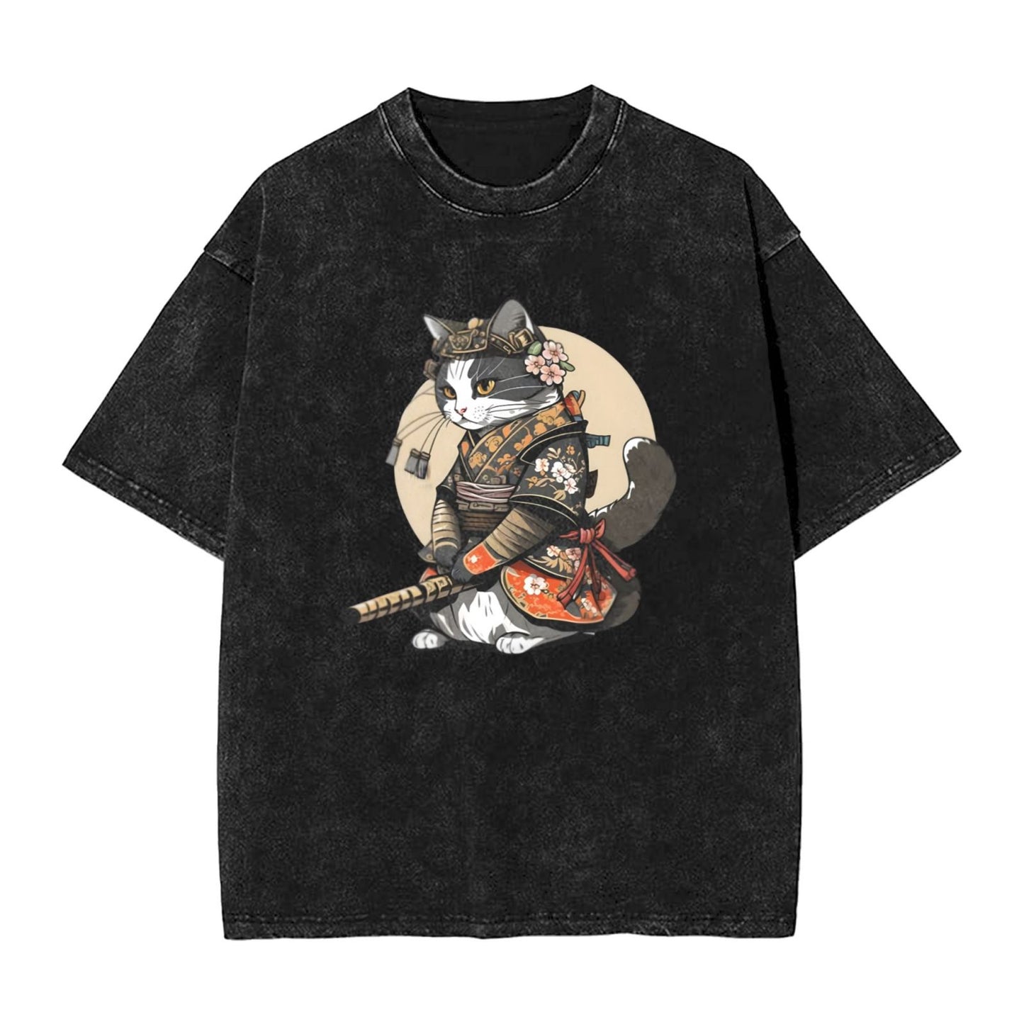 Osaka Lion Beautiful Cat Samurai Washed T-Shirt
