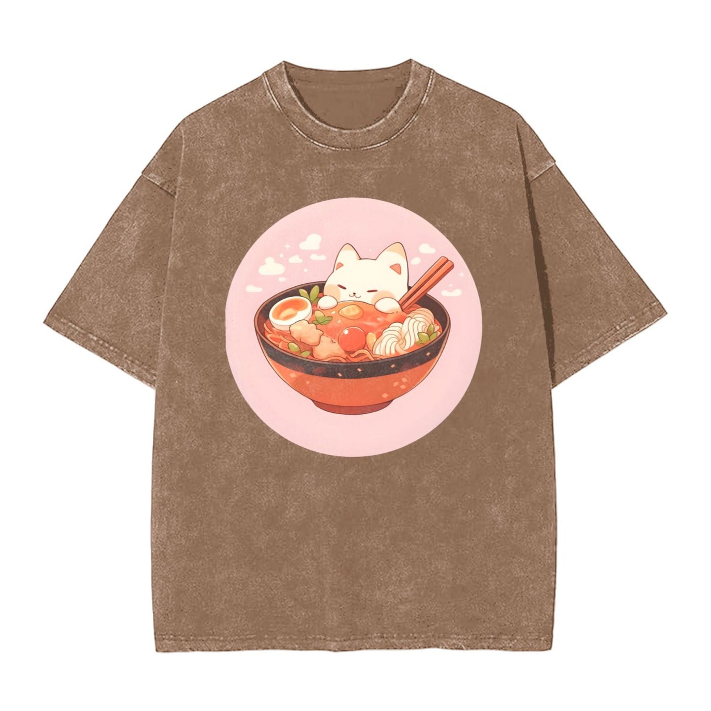 Osaka Lion Cat With Ramen Washed T-Shirt