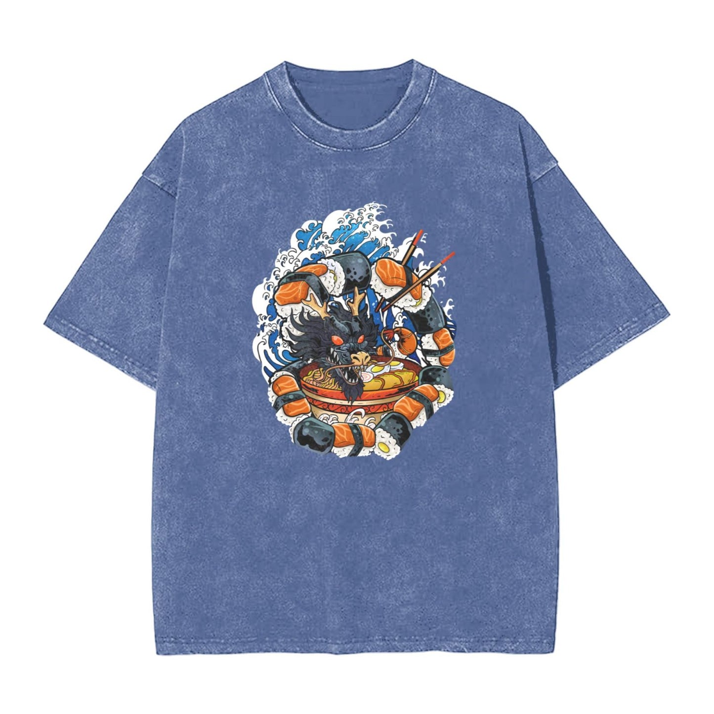 Osaka Lion Great Wave Sushi Ramen Dragon Washed T-Shirt