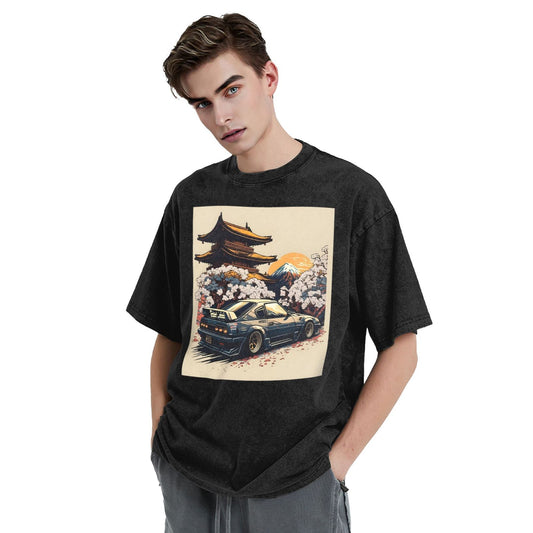 Osaka Lion Scenery And Sports Cars Washed T-Shirt