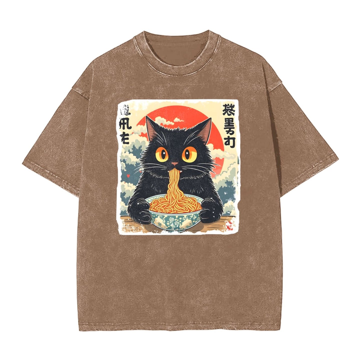 Osaka Lion Eat Ramen Cat Fourth Washed T-Shirt
