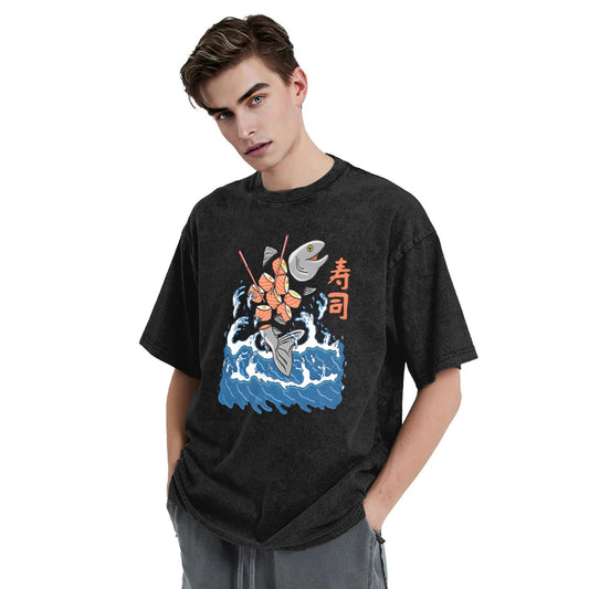 Osaka Lion Great Wave And Sushi Washed T-Shirt