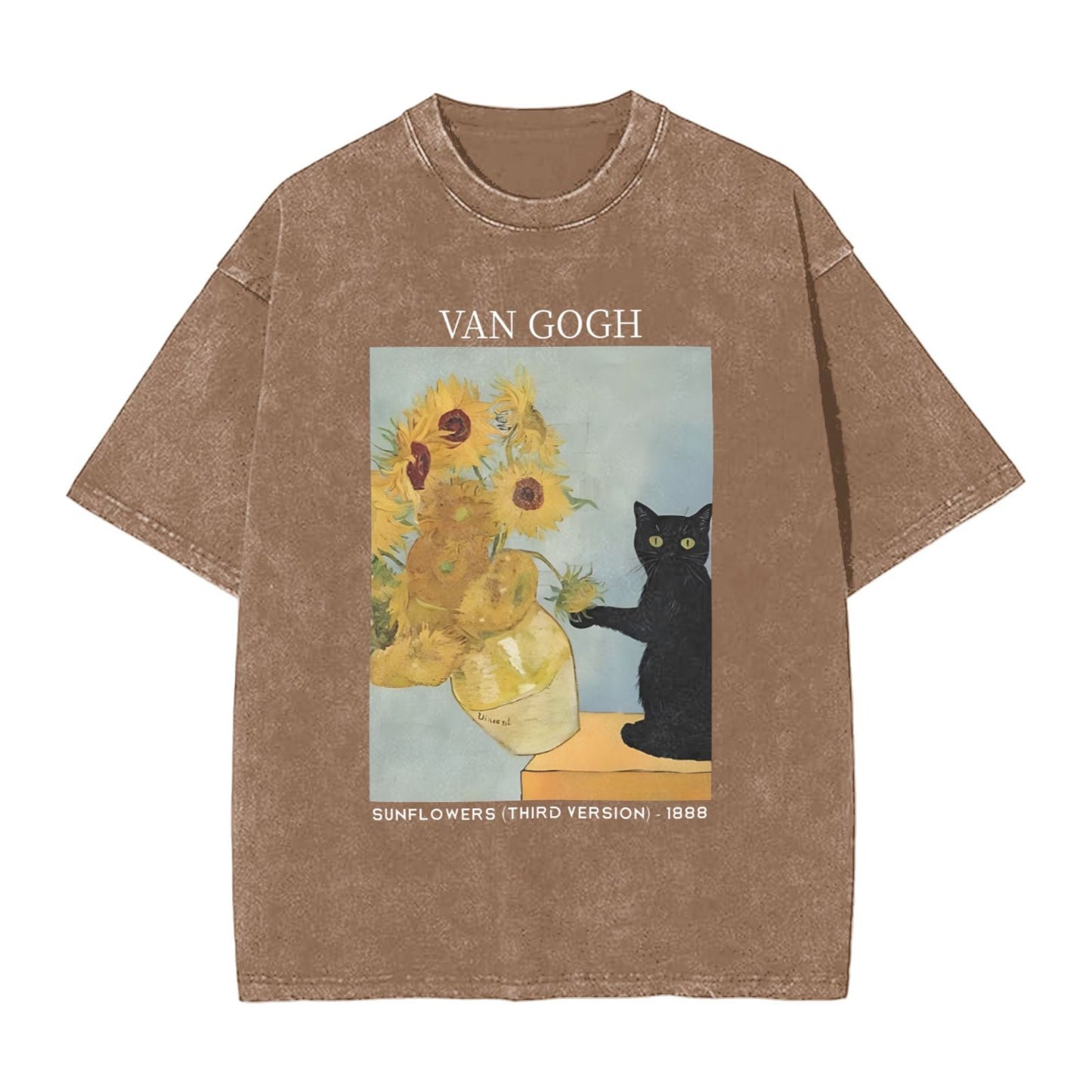 Osaka Lion Sunflowers With Black Cat Washed T-Shirt