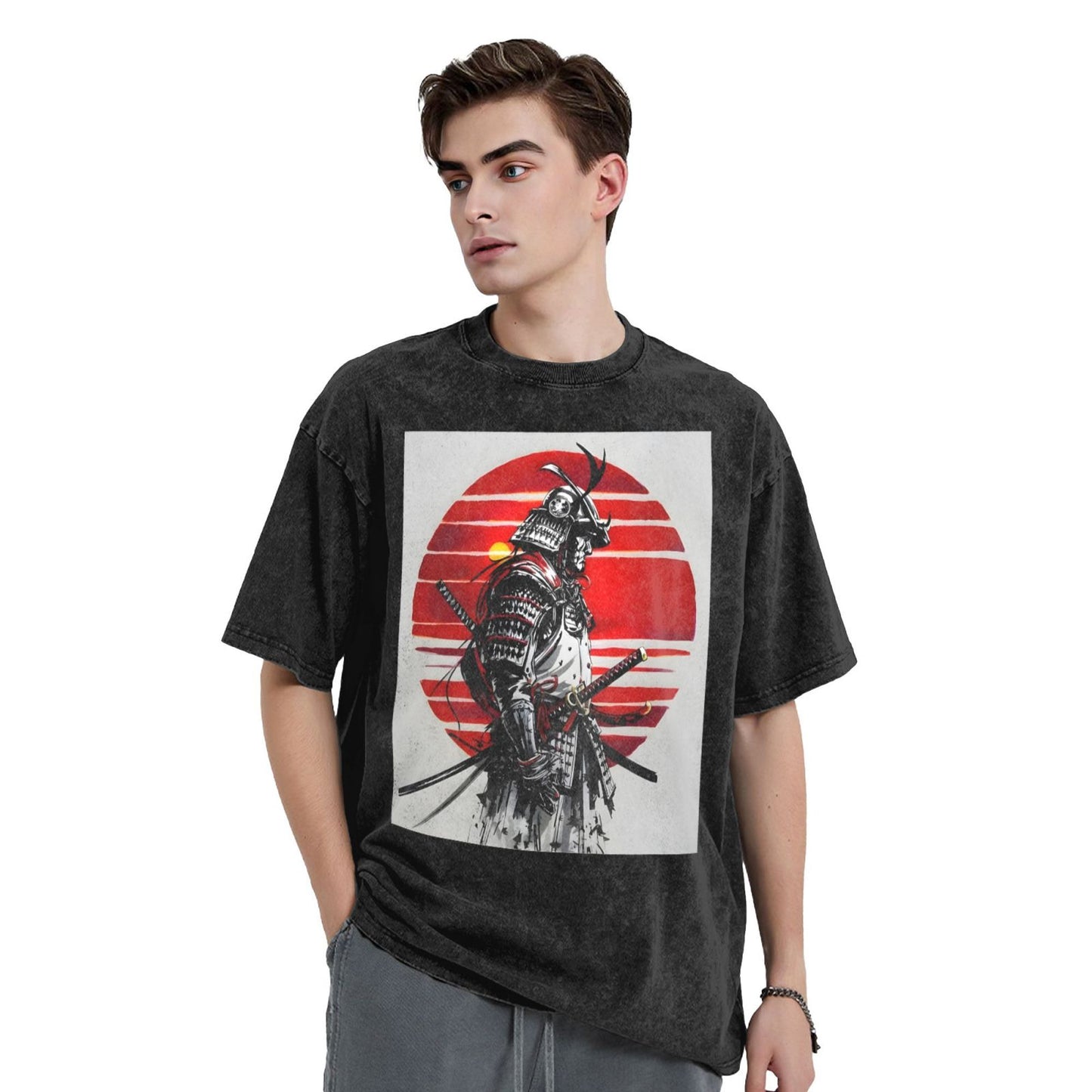 Osaka Lion Samurai And Sunset Washed T-Shirt