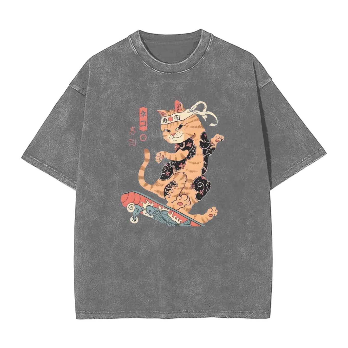 Osaka Lion Cat And Skateboard Washed T-Shirt
