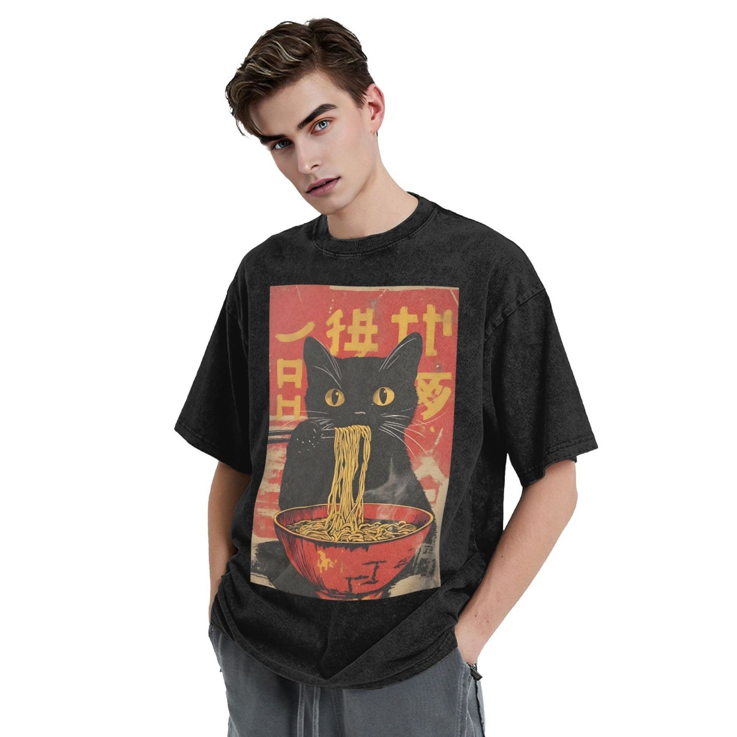 Osaka Lion Eat Ramen Cat First Washed T-Shirt