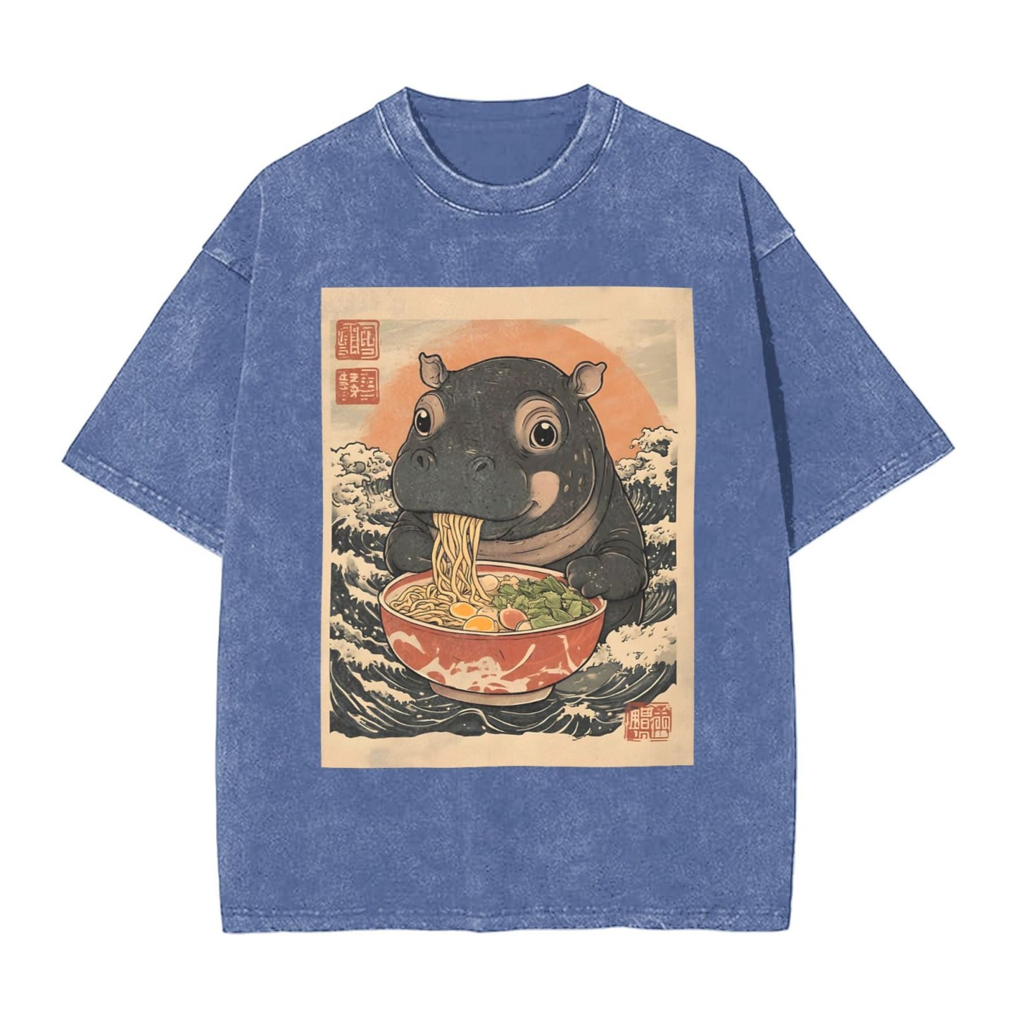 Osaka Lion Moo Deng Eat Ramen Washed T-Shirt