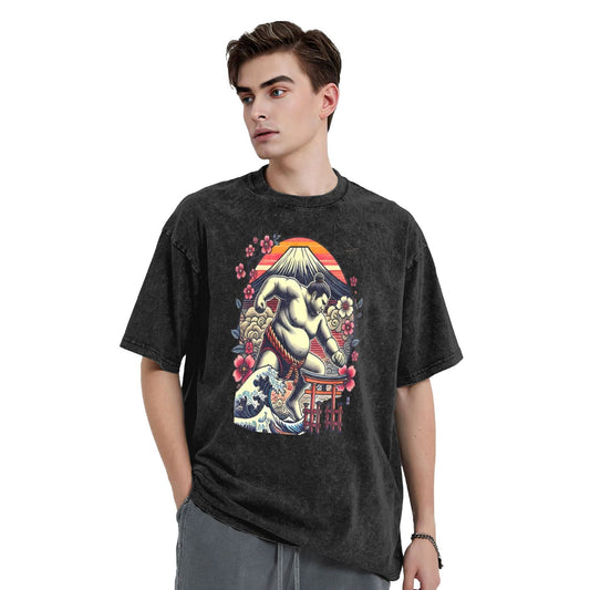 Osaka Lion Great Wave And Sumo Washed T-Shirt