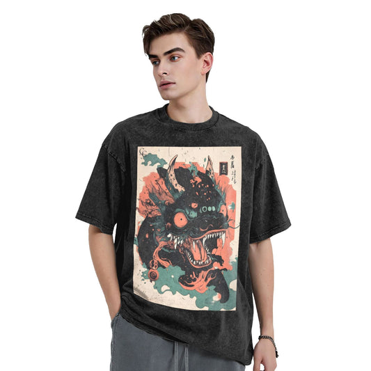 Osaka Lion Demon Guardian Lion Washed T-Shirt