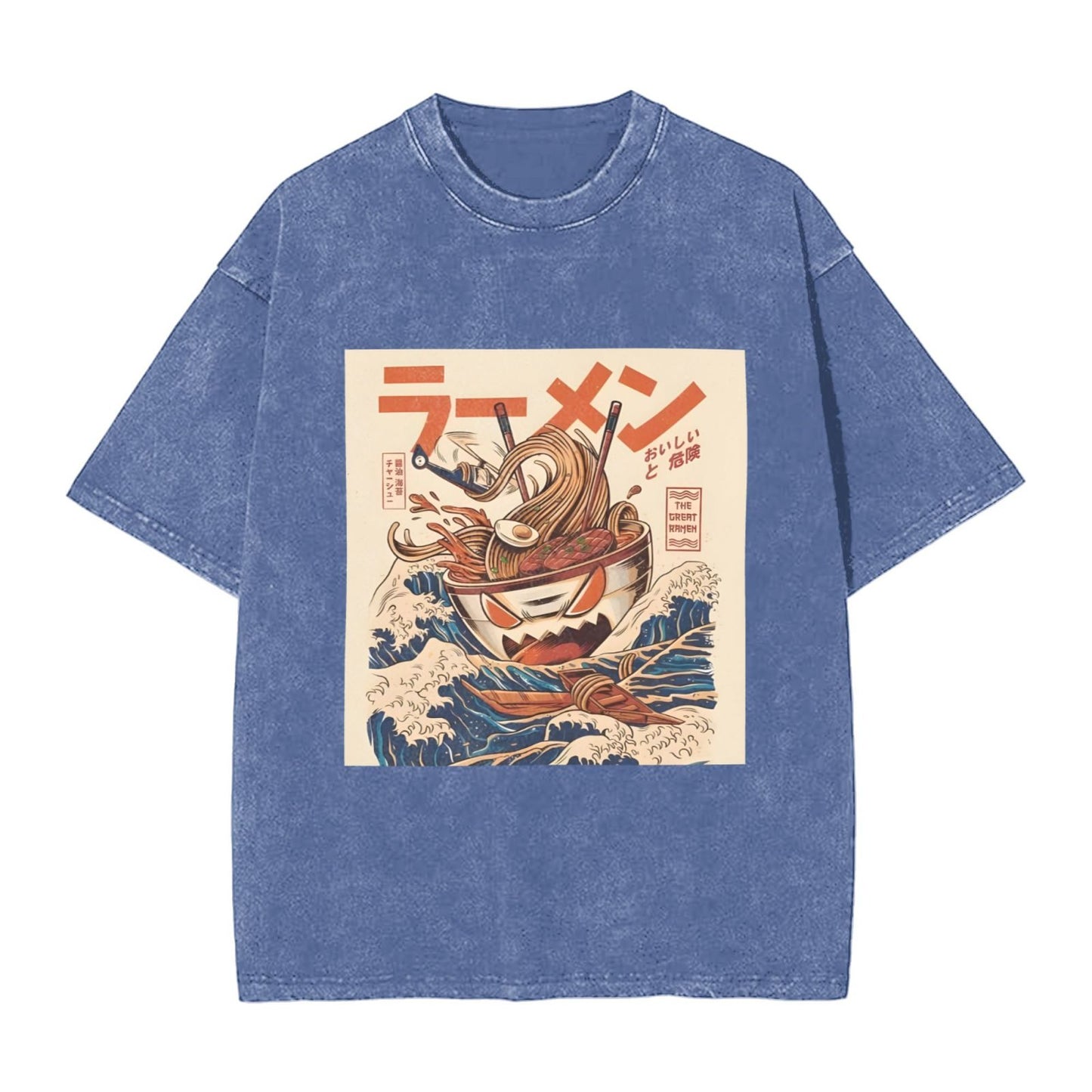 Osaka Lion Ramen Kaiju With Great Wave Washed T-Shirt